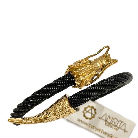AMRITA SINGH Dragon Moon Bangle Bracelet Black/Gold for Good Luck Feng Shui - Picture 3 of 11